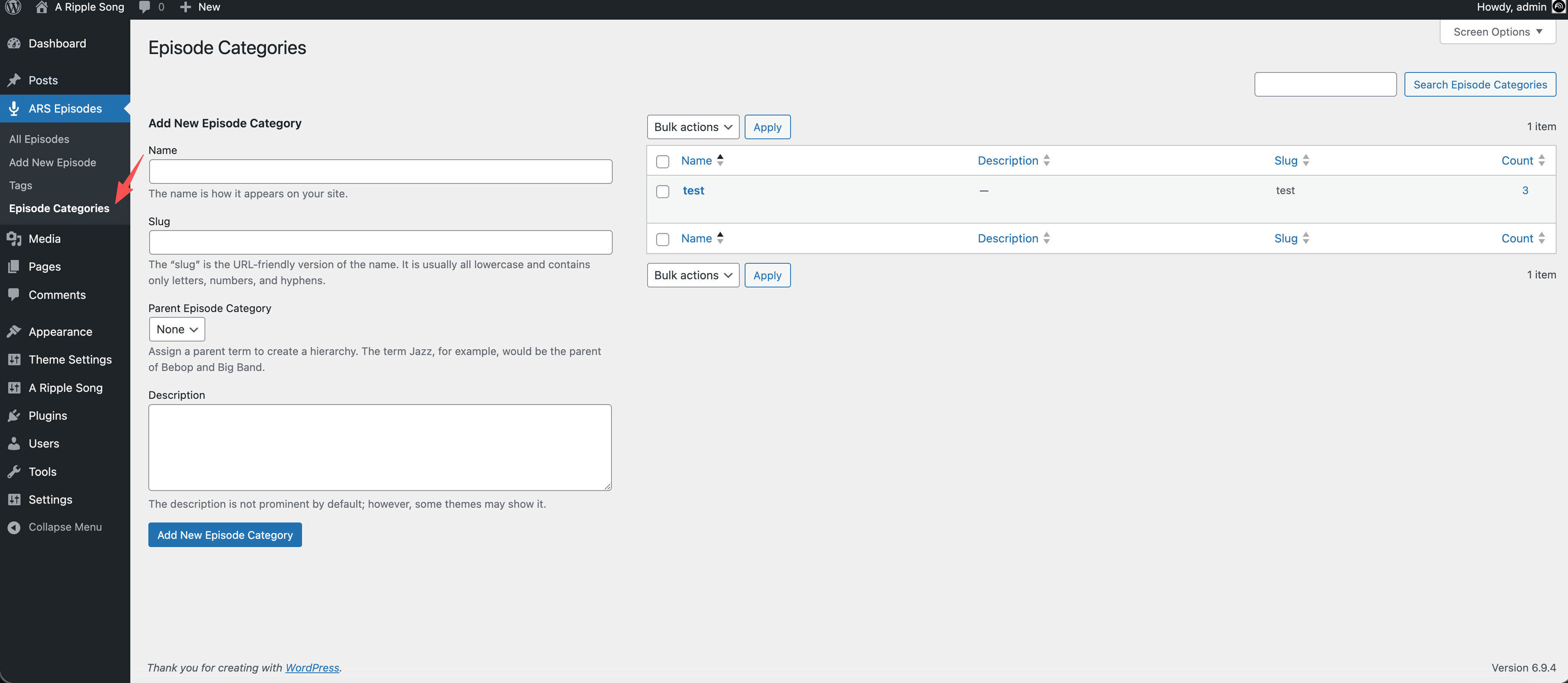 Podcast category screenshot