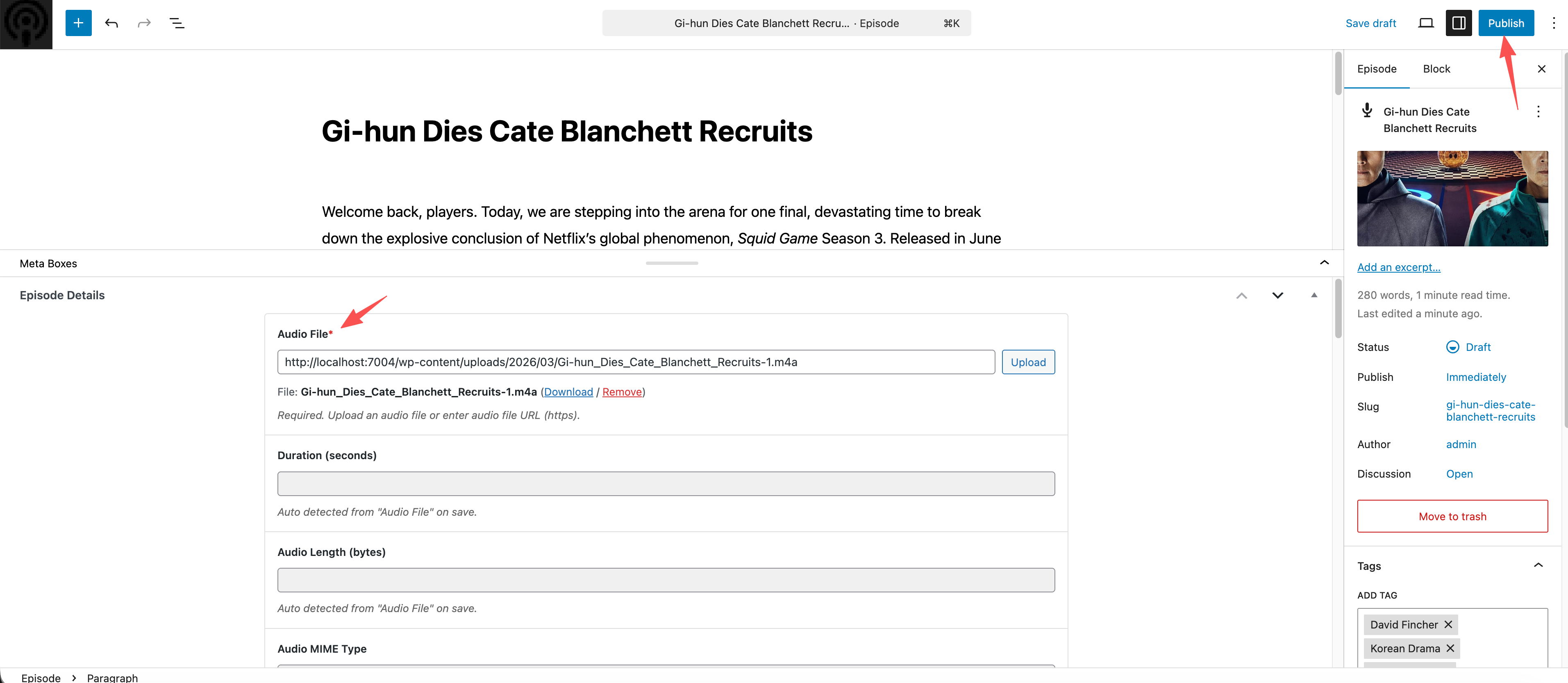 Podcast fields screenshot