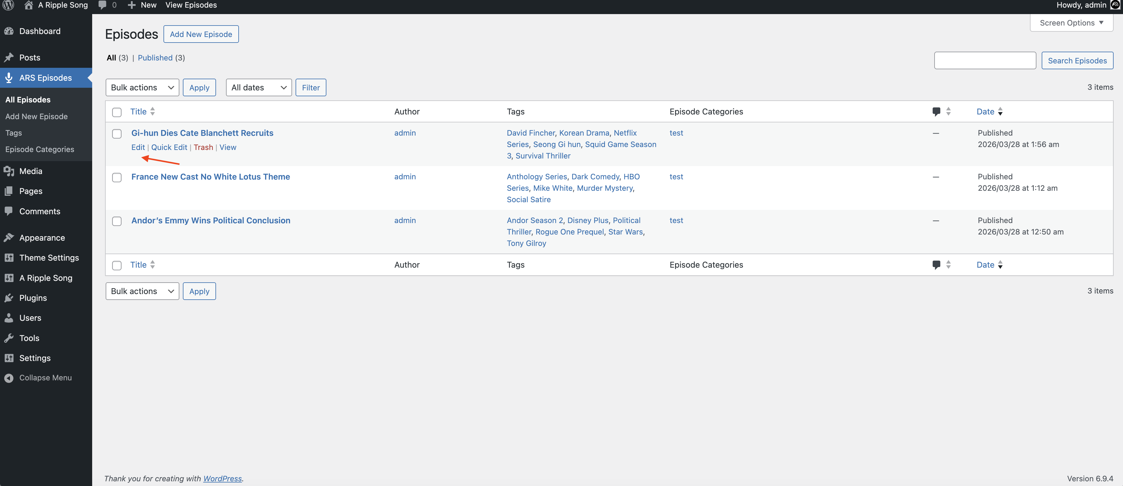 Podcast edit page screenshot