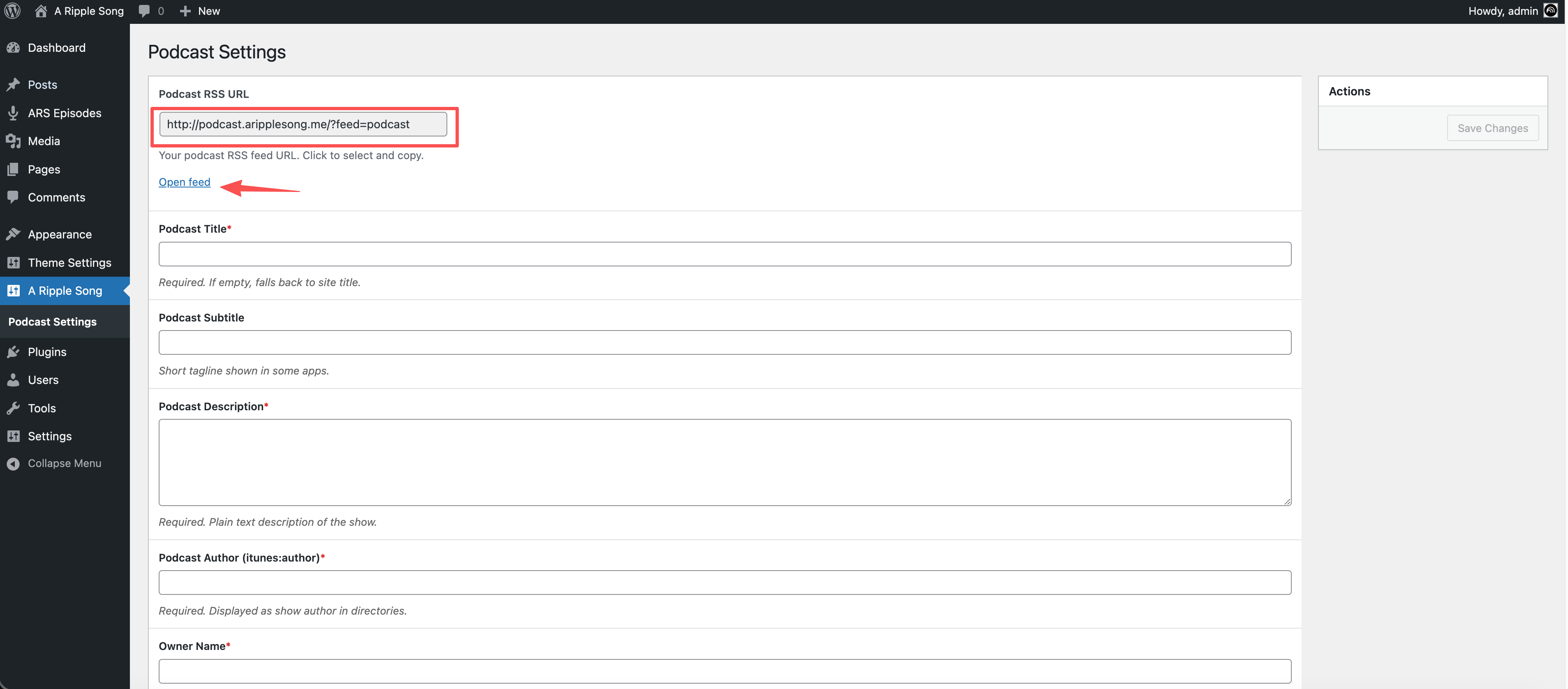 Podcast RSS URL screenshot