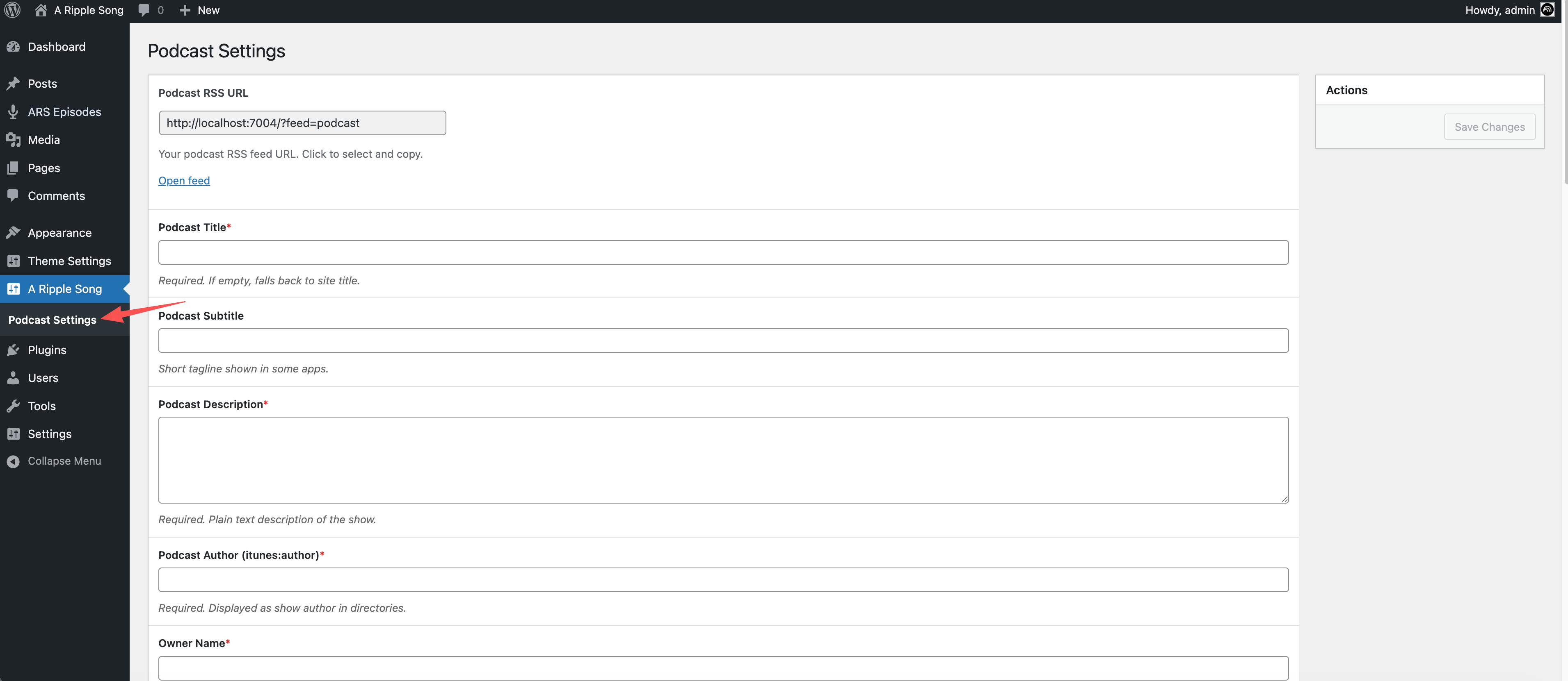 Podcast settings screenshot